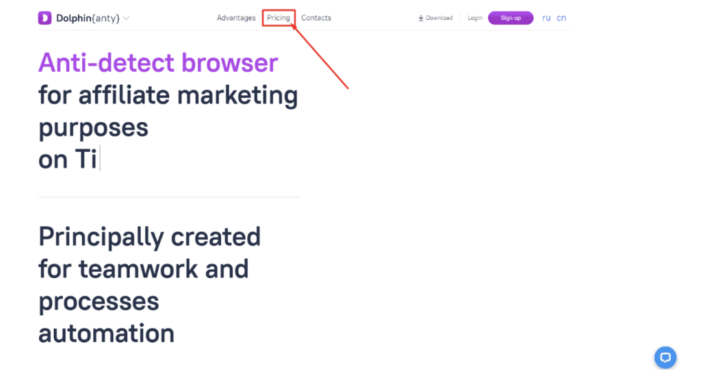 the pricing tab
