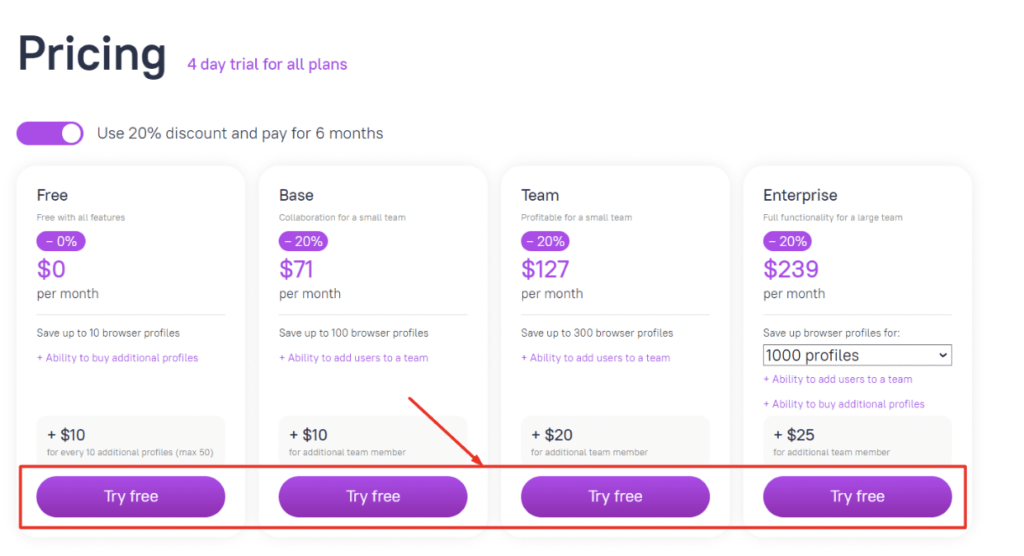 "Try free" buttons