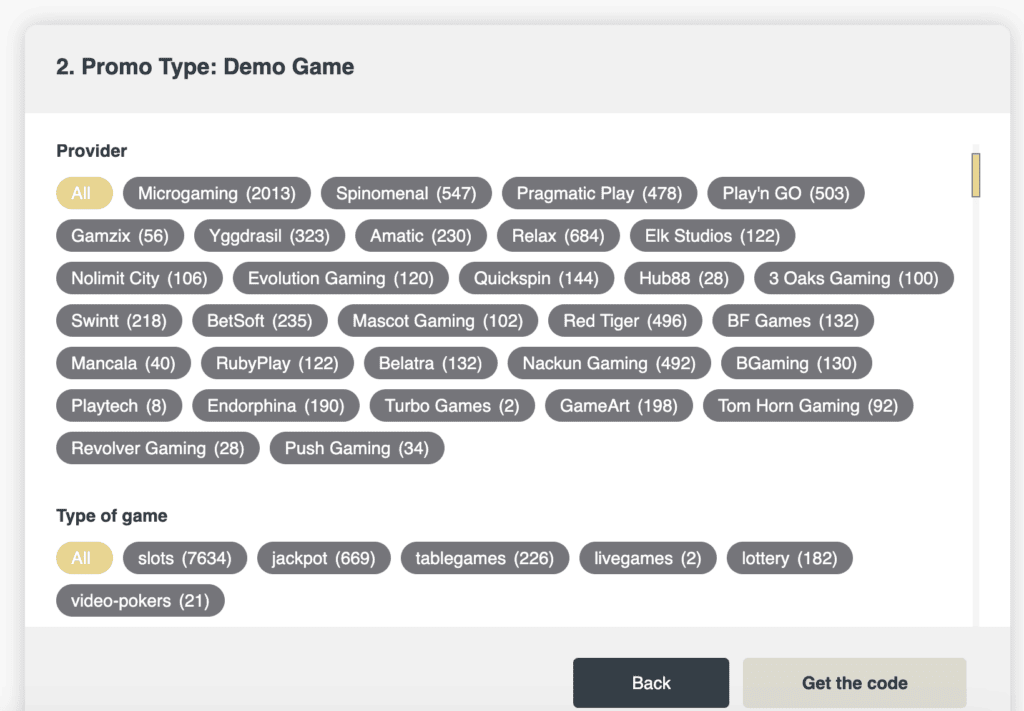 creating an ad creative: promo type selection