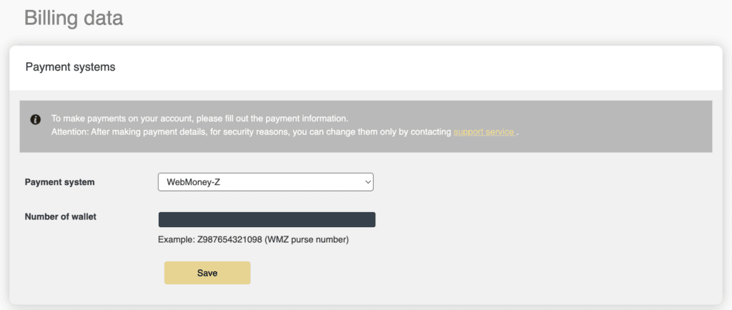 billing data - withdrawal methods