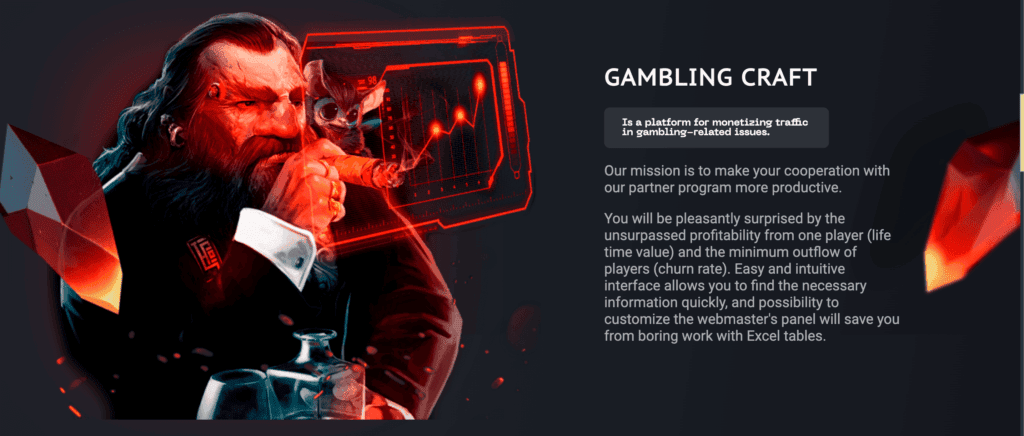 homepage of the GamblingCraft affiliate program