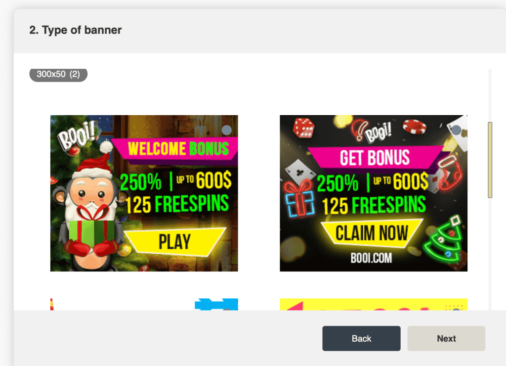 type of banner selection