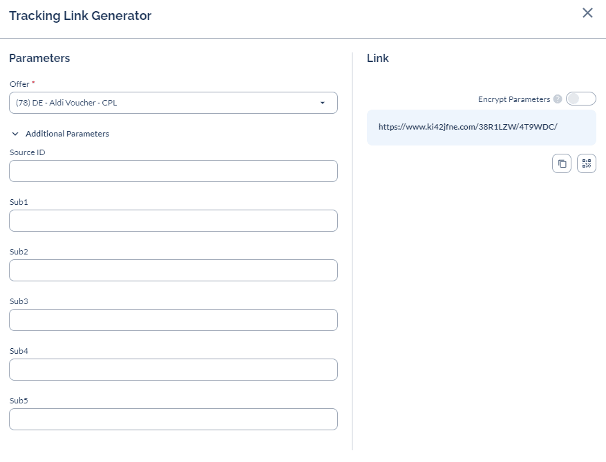 tracking link generator with a generated link