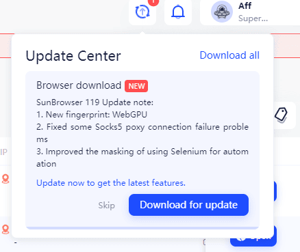 update center notification