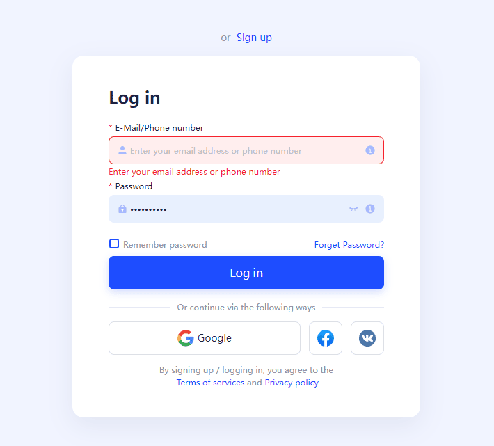 log in window