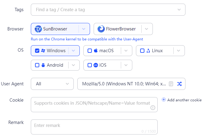 profile settings