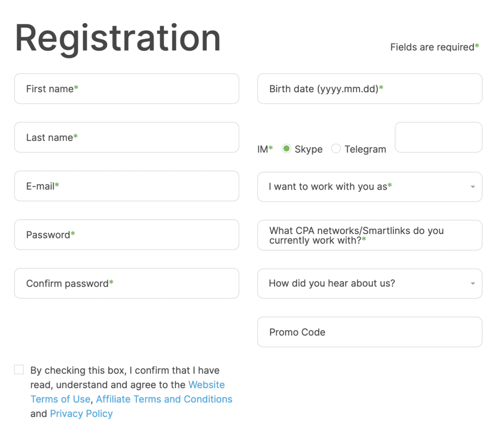 registration form