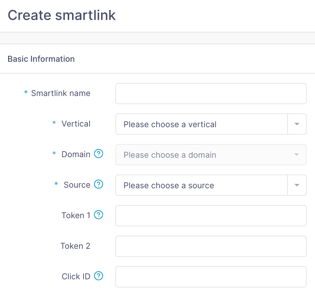 smartlink creation page