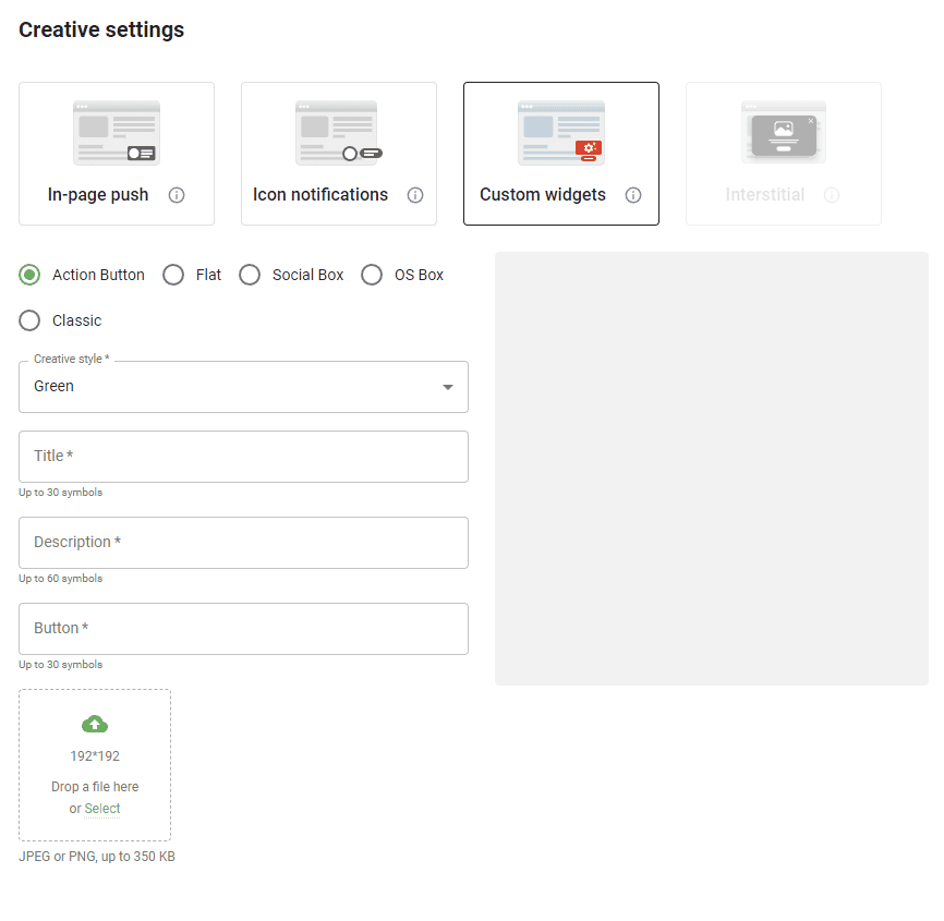 creative settings in campaign creation