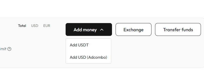 'add money' button