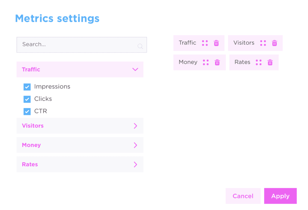metrics settings page
