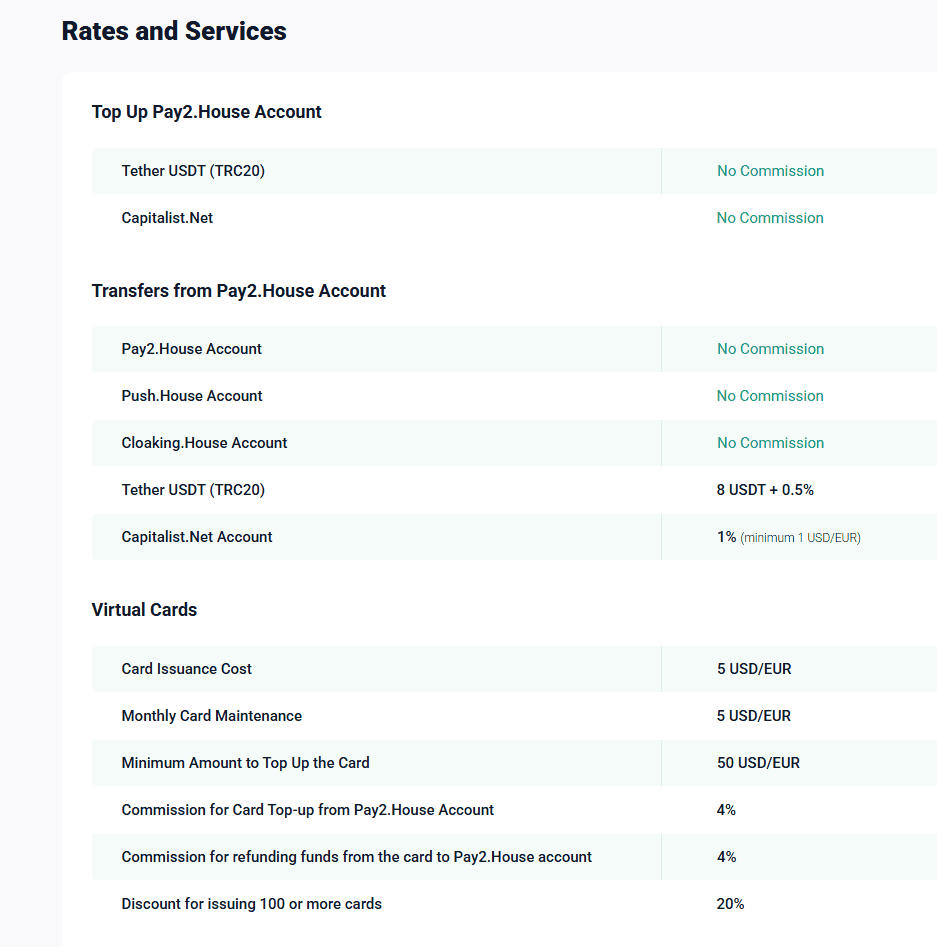 rates and services