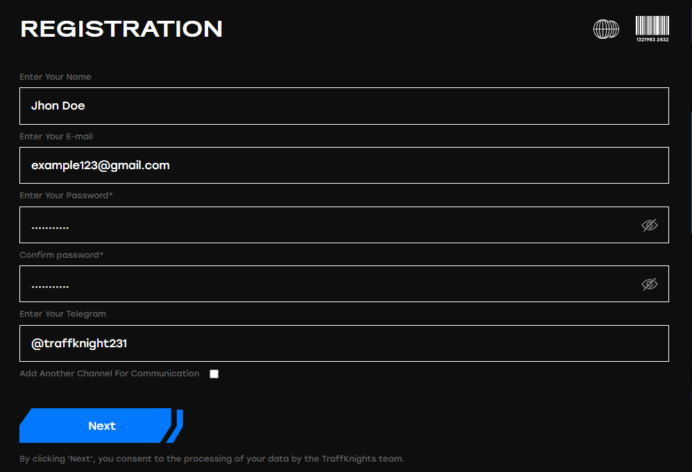 the registration form 