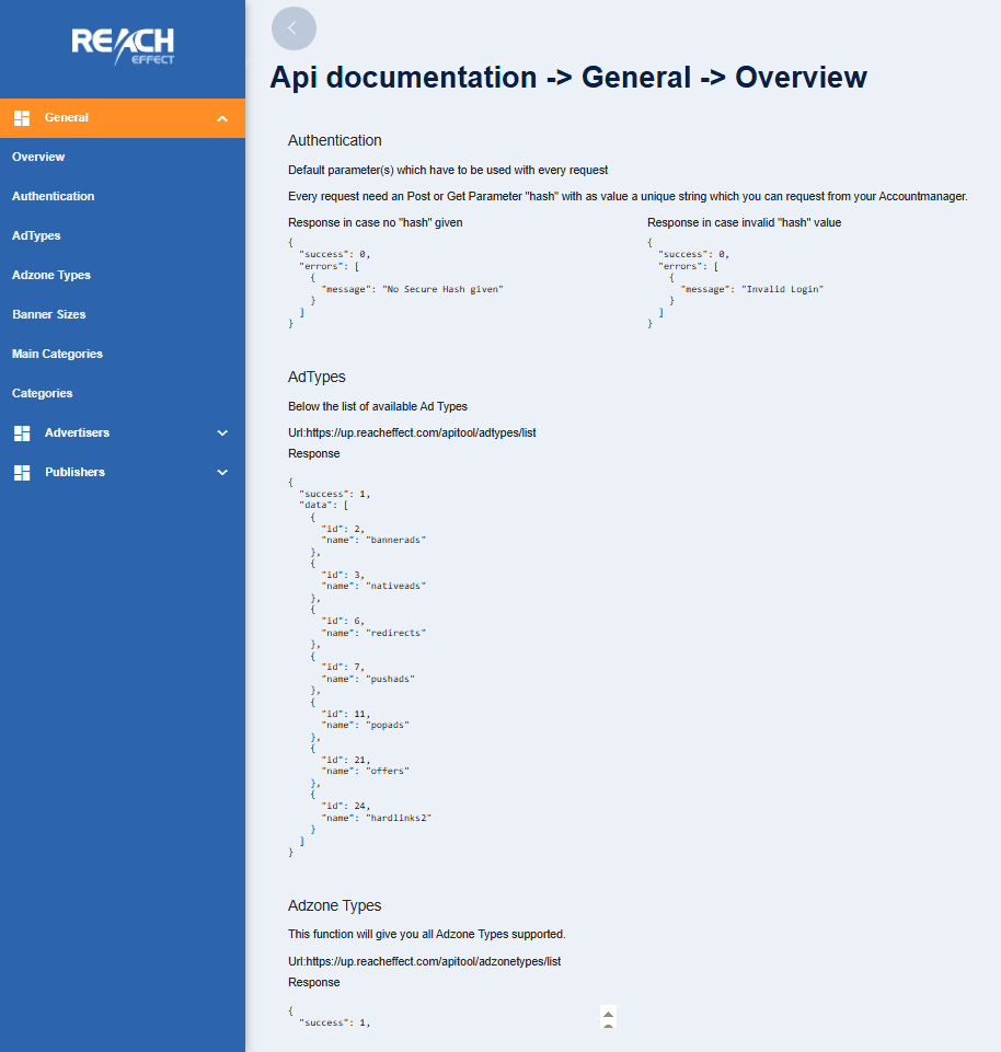 API documentation page