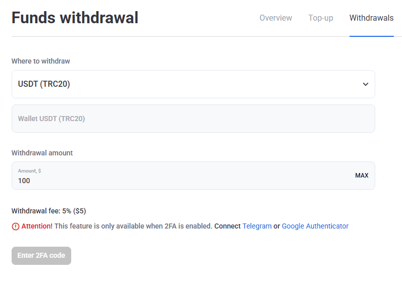 funds withdrawal section