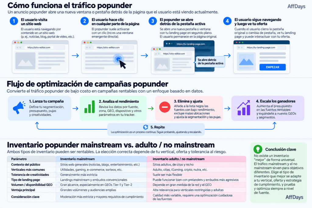 Cómo funciona el tráfico popunder en marketing de afiliación